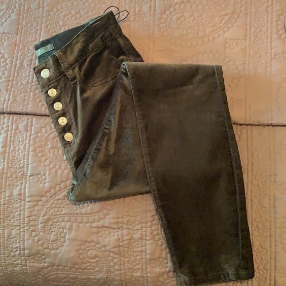 7 For All Mankind High Waist Ankle Skinny Velour Pants in Green - Picture 8 of 16